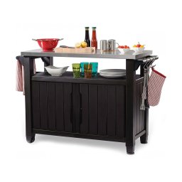 Masa cu spatiu depozitare si blat de lucru Inox pentru gratar Unity Xl Storage, Keter,Gri