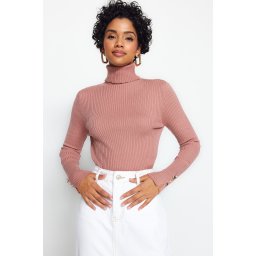 Trendyol uscat trandafir de bază turtleneck tricotaje pulover