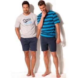 H.I.S Pijama scurtă turcoaz / albastru închis / alb