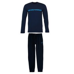 Emporio Armani Pijama lungă albastru noapte / albastru neon / albastru închis