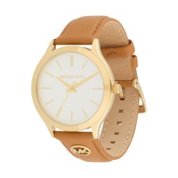 MICHAEL Michael Kors Ceas analogic 'SLIM RUNWAY' maro caramel / auriu / alb