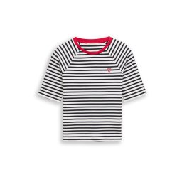 TOM TAILOR DENIM Tricou bleumarin / roșu cireș / alb