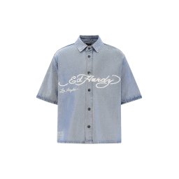 Ed Hardy Cămașă 'Adler und Sterne' albastru denim / alb