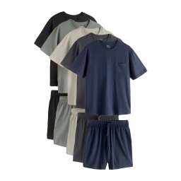 Next Pijama scurtă alb kitt / bleumarin / gri metalic / verde pastel / negru