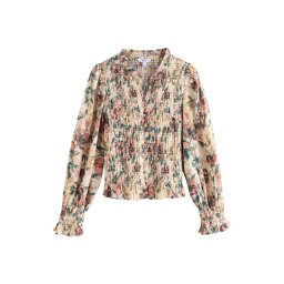 Next Bluză bej / verde pin / corai / roşu închis