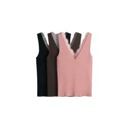 The Set Top brodat ciocolatiu / roz pal / negru
