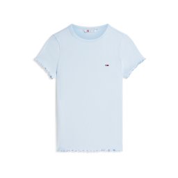Tommy Jeans Tricou 'Ruffle Trim Slim' albastru deschis