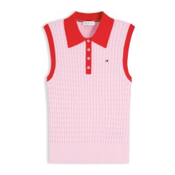 TOMMY HILFIGER Top brodat 'Cable Slim Sleeveless' roz / roșu