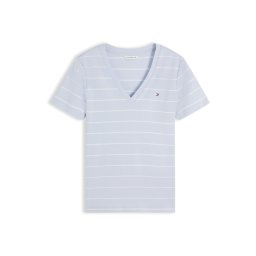 TOMMY HILFIGER Tricou 'Flag Embroidery Slim' ecru / albastru porumbel