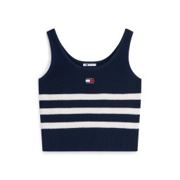 Tommy Jeans Top brodat 'Tommy Badge Stripe Tank' bleumarin / alb
