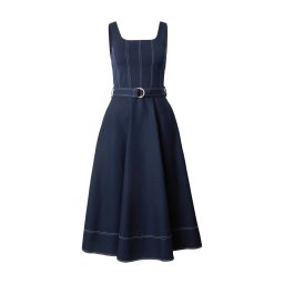 TOMMY HILFIGER Rochie 'Topstitch Belted Midi' bleumarin / alb
