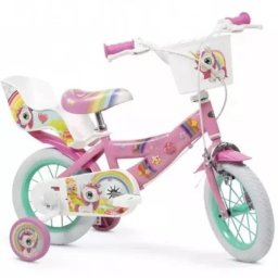Toimsa: Unicornio bicicletă pentru copii cu coș și scaun de păpuși - mărimea 12