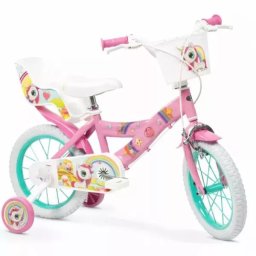 Toimsa: bicicletă pentru copii Unicornio cu scaun pentru păpușă și coș - 14'