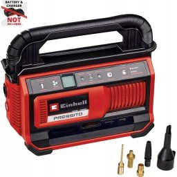 Compresor hibrid 18 V, functionare la cablu de alimentare sau acumulator, 11 bar presiune maxima, set adaptoare din 4 piese, 2 furtunuri, fara acumulator/incarcator + Kit acumulator si incarcator Einhell PXC 4512097, 18 V. 2.5Ah, max 720 W