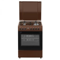 Aragaz Samus SM662AENS BROWN, 4 arzatoare, cuptor electric, 1 arzator WOK, aprindere electrica, grill, timer mecanic, capac metalic, Maro