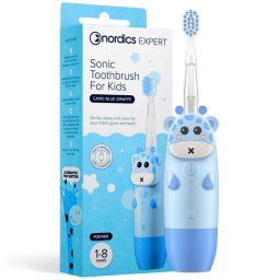 Periuta de dinti sonica pentru copii Nordics CA910 Girafa, 4 moduri, Pulsare usoara, Timer, Alerta pentru zone, Memorie, USB-C, Albastru