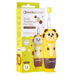 Periuta de dinti electrica pentru copii Nordics CA078 Leu, 4 moduri, Timer, Memento pentru zone, Memorie, USB-C, Galben/Leu