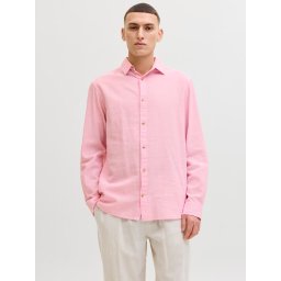 Jack & Jones Camasa barbati, Regular fit, din amestec de in, Roz (SELECTATI MARIMEA: XS)