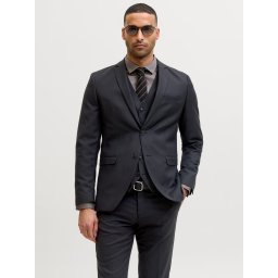 Jack & Jones Sacou barbati, din amestec de lana, Super Slim, JPRSOLARIS Premium, Negru (SELECTATI MARIMEA: 46)
