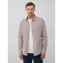 s.Oliver Camasa barbati, din amestec de bumbac, imprimeu cu puncte, Slim fit, Alb (SELECTATI MARIMEA: S)