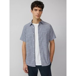 s.Oliver Camasa cu maneca scurta barbati, din amestec de bumbac, croiala Slim Fit, Gri inchis (SELECTATI MARIMEA: 2XL)