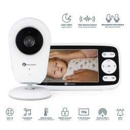 Video monitor, PetiteMars, Nano 4.0, Ecran HD, Zoom digital 3-, Raza de actiune 300m, Suport pentru pana la 4 camere, Comunicare bidirectionala, 8 melodii, Alb