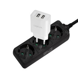 PRELUNGITOR LOGILINK, Schuko x 3, cablu 3G 1.5mm2, 230 V/16 A, 50 Hz, max. 3500 W, IP20, 1.5m, negru, LPS205B (timbru verde 0.8 lei)
