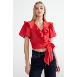Trendyol Red Ruffle and Tie Detail Woven Blouse