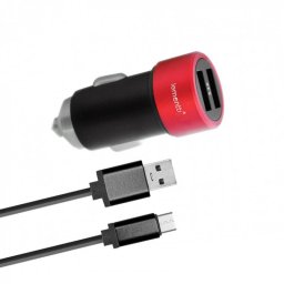 Incarcator auto Lemontti LIA2UMUNR3A 3.1A Dual USB MicroUSB Negru / Rosu