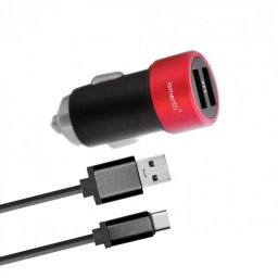 Incarcator auto Lemontti LIA2UTCNR3A 3.1A Dual USB Type-C Negru / Rosu