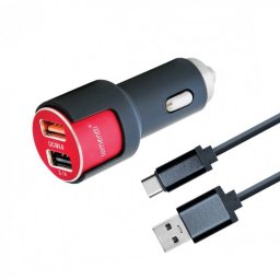 Incarcator auto Lemontti Qualcomm 3.0 Dual USB Type-C 3.1A Negru / Rosu