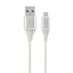 Cablu de date Gembird Premium cotton braided USB 2.0 - MicroUSB 1m Silver White