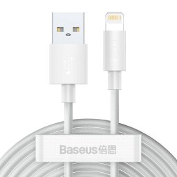 Cablu de date Baseus Wisdom, USB/Lightning, Fast Charging, 2.4A, 1.5m, Alb, Set 2 bucati