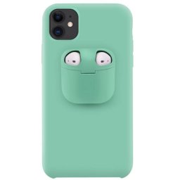 Husa Lemontti Liquid Silicone cu Apple AirPods Case Mint Green pentru Apple iPhone 11