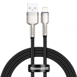 Cablu de date Baseus Cafule Metal, USB/Lightning, 18W, 2.4A, 1m, Negru
