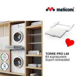 Kit Universal Suprapunere Masina de spalat si Uscator de rufe + suport retractabil Meliconi Torre Pro L60 Alb