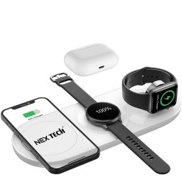 Incarcator NEX wireless NEX TECHÂ® Statie de incarcare 5 in 1 Incarcare Rapida Multifunctionala Fast Charger 15W Compatibil Samsung Watch Apple Huawei Galaxy Buds Android Quick Charge 3.0 Alb