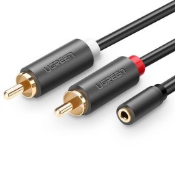 Cablu de date UGREEN AV102, mama mini jack 3.5 mm la 2x tata RCA, 25cm, Negru