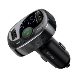 Incarcator Baseus , Bluetooth cu functie de Modulator FM, ajustare prin apasare buton, Black