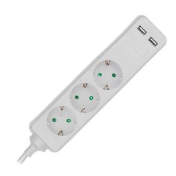 Prelungitor V-Tac 8774 3 prize 2x USB 1.5m Alb