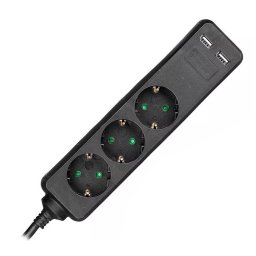 Prelungitor V-Tac 8777 3 prize 2x USB 5m Negru