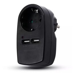 Adaptor priza V-Tac 8796 1 priza Schuko 16A 3680W plus 2x USB 2.1A Negru