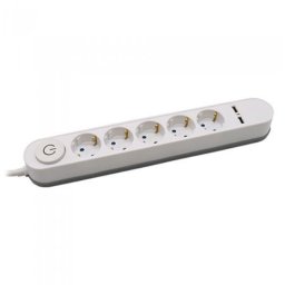 Prelungitor cu intrerupator V-Tac 8807 5 prize 2x USB 3m Alb