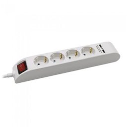 Prelungitor cu intrerupator V-Tac 8808 5 prize 2x USB 1.4m Alb
