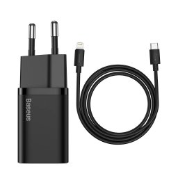 Incarcator Retea Baseus TZCCSUP-B01 Super Si USB-C Power Delivery 20W Cablu Lightning 1m Negru