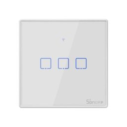 Comutator Inteligent Sonoff T2 EU TX RF 433 3 Canale Control Vocal si prin Aplicatie Panou Touch LED WiFi Alb