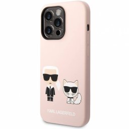 Husa TPU Karl Lagerfeld Liquid Silicone Karl and Choupette Roz MagSafe pentru Apple iPhone 14 Pro