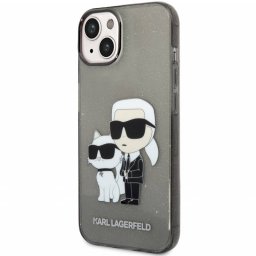 Husa Karl Lagerfeld IML Glitter Karl and Choupette NFT Neagra pentru Apple iPhone 14 Plus