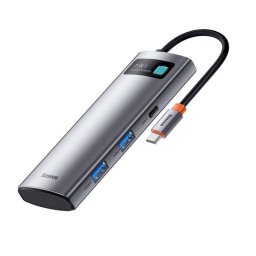 Cablu de date Baseus Metal Gleam, 2x USB, 1x USB-C, 1x HDMI 4K, 1x TF, 1x PD, 1x cititor de carduri, Gri