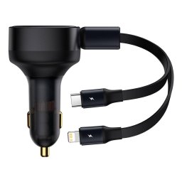 Set Incarcator Auto Baseus 30W Enjoyment Series USB Cablu Inclus Max 75Cm 1 x Type-C Max 5V/3A 1x Lightning 5V/3A Negru
